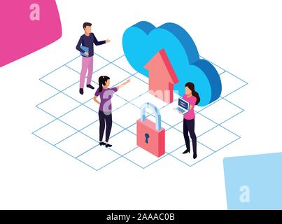 big data technology with cloud computing and people Stock Vector