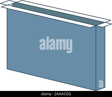 Thin TV 3d box. cardboard box with open lid. Stock Vector illustration isolated on white background. Stock Vector