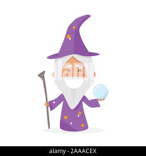 Isolated boy dressed as a wizard. Flat vector illustration Stock Vector