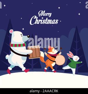merry christmas card with animals playing instruments Stock Vector