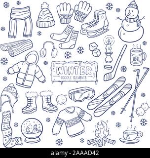 Winter elements and objects hand drawn isolated on white background Stock Vector