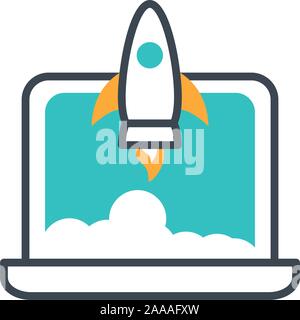 laptop computer with rocket launcher vector illustration design Stock ...