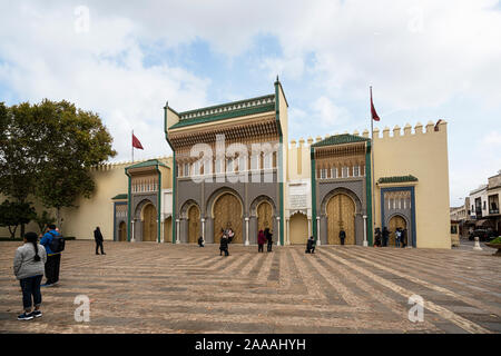 Fez, Morocco. November 9, 2019.  the panoramic view of the tourists in front of the royal palace Stock Photo