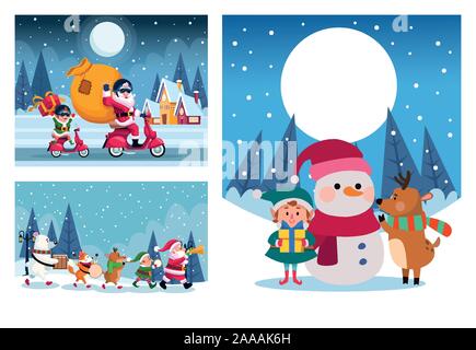 bundle of merry christmas cards Stock Vector