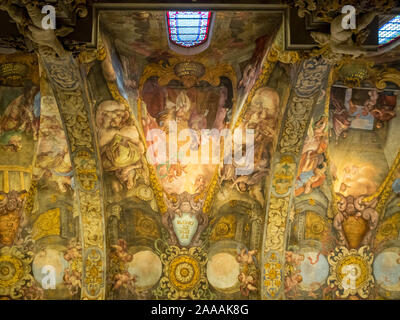 St Nicolas de Bari and St Pedro Martir Church fresco covered ceiling Stock Photo