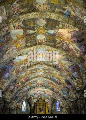 St Nicolas de Bari and St Pedro Martir Church fresco covered ceiling Stock Photo