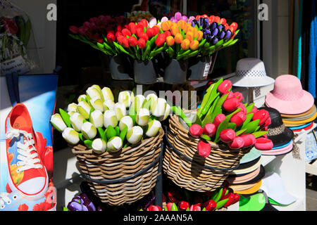 A beautiful souvenir shop with wooden tulips, hats and plenty of other souvenirs in Veere (Walcheren), Netherlands Stock Photo