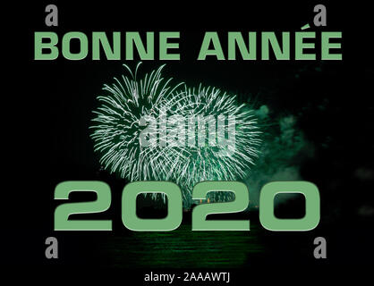 English Version Of Happy New Year Image With The Year Over Green Fireworks Symbolizing The Year Of The Environmental Reform Stock Photo Alamy