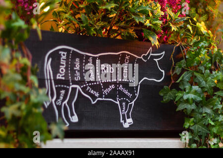 steak meat parts of a bull. restaurant barbecue grill showcase cuisine. Stock Photo