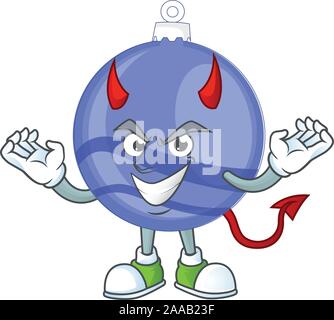 Shiny blue christmas ball cartoon with character devil Stock Vector