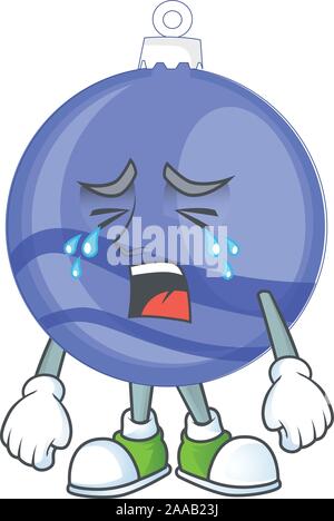 Shiny blue christmas ball cartoon with character crying Stock Vector