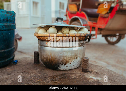 Stewed Chicken Eggs with embryos in Cambodin street restaurant Stock Photo