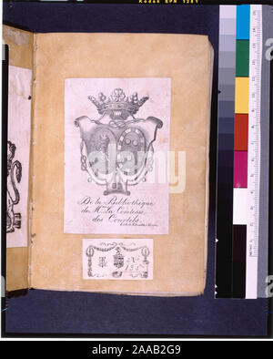 Listed in De Ricci, Seymour, Census of Medieval and Renaissance Manuscripts in the United States and Canada. New York. N.Y.: H.W. Wilson, 1935; and Supplement, New York, N.Y.: Bibliographical Society of America, 1962. Ownership : 19th century bookplate of the comtesse Des Courtils; old woodcut, with La Marck and Cleves arms.  Bequeathed by Anne D. Thomson, 1924. De Ricci, 1333.  Chart by Dr. G.B. Guest. 23 long lines, ruled in red, prickings visible, particularly at the end of the manuscript. Parchment 3 full-page miniatures and 28 small miniatures of the Fouquet school. 1-line blue and gold i Stock Photo