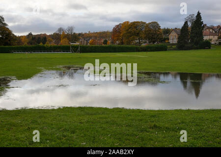 Flooded playing field, Millhouses park, Sheffield UK Stock Photo