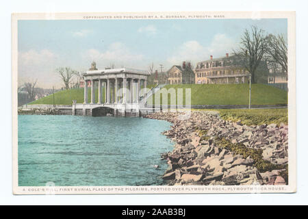 Continued contract issues.; Cole's Hill, First Burial Place of the Pilgrims, Portico over Plymouth Rock, Plymouth Rock House, Plymouth, Mass. Stock Photo