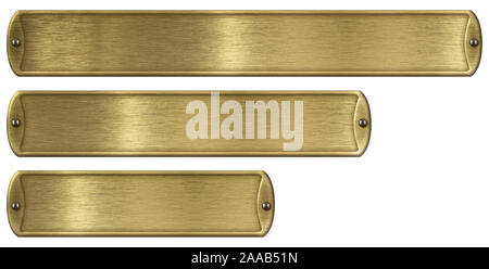 Gold or brass brushed metal plates set isolated on white Stock Photo