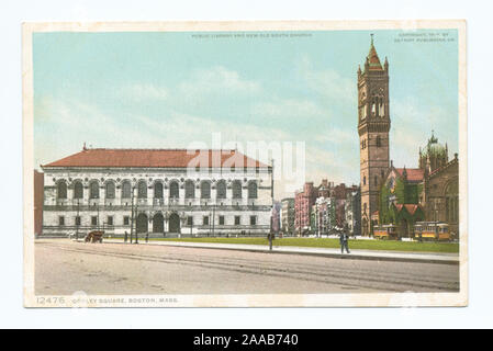 1908-1909.; Copley Sq., Public Library, New and Old South Church, Boston, Mass. Stock Photo