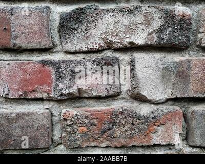 Exterior brick wall made of clinker bricks salvaged from collapsed buildings Stock Photo