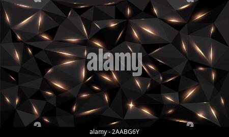 Low poly black dark-grey abstract background, polygonal shapes background triangles mosaic, for web and print, dark crystals backdrop with red yellow Stock Vector