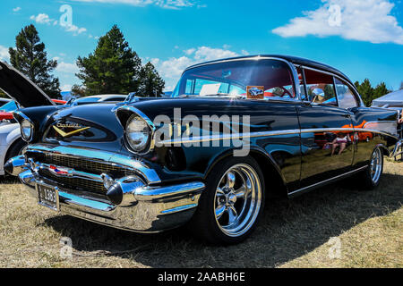 Lincoln, MT, USA - July 26, 2019: An old well maintained customized Chevrolet muscle car Stock Photo