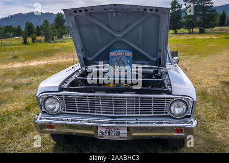 Lincoln, MT, USA - July 26, 2019: An old well maintained customized muscle car Stock Photo