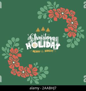 Seamless border of green leafy flower frame, for text of christmas holiday. Vector Stock Vector