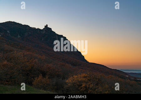 View of ancient fortress of Chirag Gala on top of the mountain, located in Azerbaijan Stock Photo