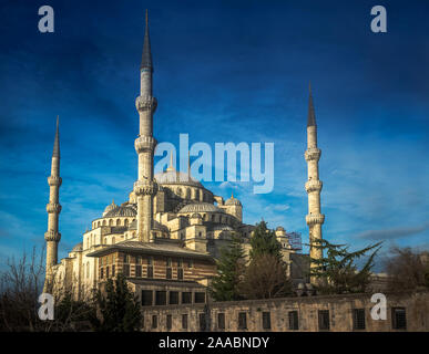 Mosque of Sultanahmet called also the Blue Mosque alley view from inside and outside in Istanbul, Turkey Stock Photo