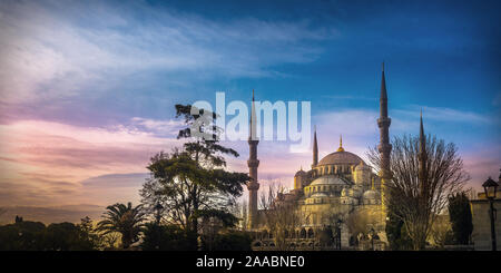 Mosque of Sultanahmet called also the Blue Mosque alley view from inside and outside in Istanbul, Turkey Stock Photo