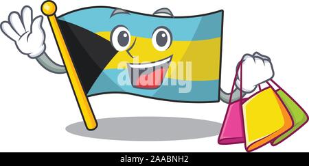 Cartoon flag bahamas isolated in happy shopping Stock Vector