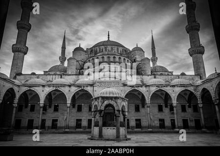 Mosque of Sultanahmet called also the Blue Mosque alley view from inside and outside in Istanbul, Turkey Stock Photo