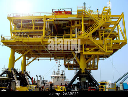 Offshore oil rig platform during construction site in the harbor yard. Stock Photo