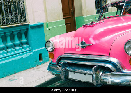 old pink car in old havana - cuba Stock Photo
