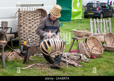 Basket weaving craft demonstration at the Eskdale Show in 2019.  The Eskdale Show is the oldest and premier show for Herdwick sheep, that was founded Stock Photo