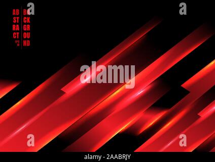 Abstract red color light oblique line technology concept on black background. Vector illustration Stock Vector
