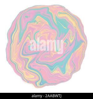 Rainbow Marble. Colorful hologram. Round graphics. Mixed paint on a white background. Free space. Abstract graphics. Painted globe. Alcohol ink stain. Stock Vector