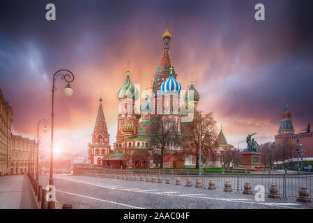 The Cathedral of Vasily the Blessed known as Saint Basil's Cathedral, is a Russian Orthodox church in Red Square in Moscow, Russia. Stock Photo