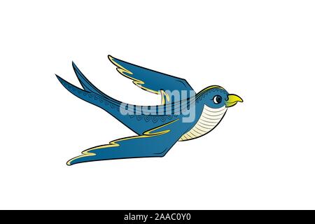 Blue bird fly. Vector illustration. Cute parrot. Stock Vector