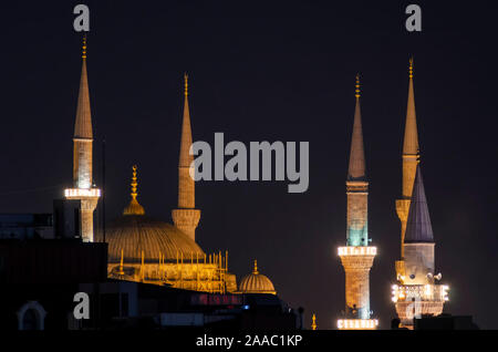 Evening view on the Sultanahmet mosque minarets Stock Photo