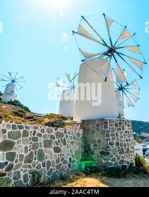 Windmills at Lasithi plateau. Crete, Greece Stock Photo