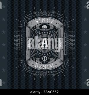 Square Frame From Ribbons And Capital Letter A In Centre. Sea Vintage Label On Black Stock Vector