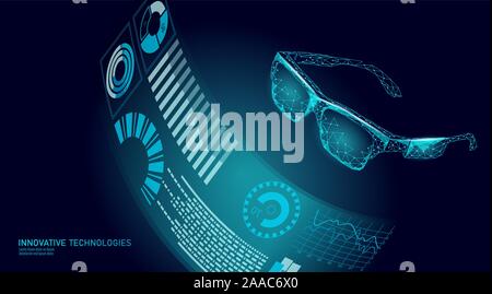 Virtual augmented reality glasses low poly. Innovation media entertainment polygonal concept. Technology web connection cinema 3D vector illustration Stock Vector