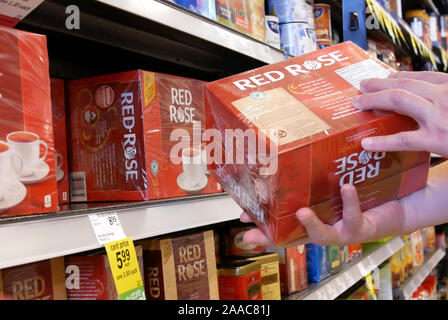 Burnaby, BC, Canada - May 09, 2019 : Motion of people buying red rose tea inside price smart foods store Stock Photo