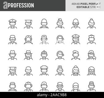 30 thin line icons associated with people with different type of occupation, job and profession  are included in this set. 48x48 pixel perfect vector Stock Vector