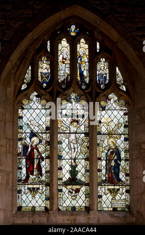 East window stained glass, St. Mary the Virgin Church, Staverton, Northamptonshire, England, UK Stock Photo