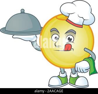 Character chef holding food in the gold christmas ball Stock Vector