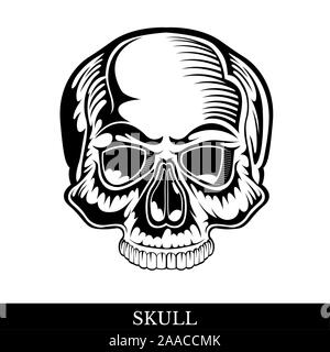 Black human skull front view without a lower jaw Stock Vector