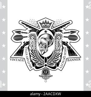 Illustration skull in profile with sword and ribbon. traditional art ...