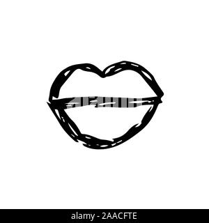 Lips. Hand drawing sketch for Valentine's Day. Black outline can be printed on textile, wallpaper, wrapping paper, greeting cards, used in logo, banner, landing page. Vector Illustration. EPS10 Stock Vector