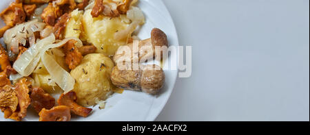 Mushroom vegetarian recipe.Mushrooms with potato. Forest Glade autumn harvest mushrooms Stock Photo